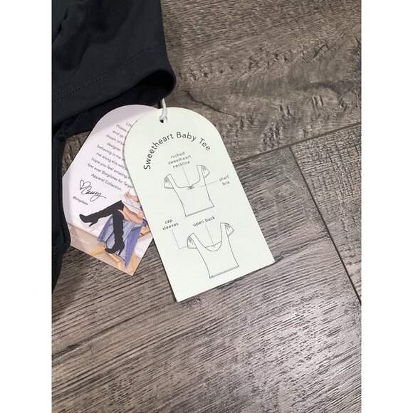 Blogilates Sweetheart Baby Tee Cap Sleeve Ruched Front Open Back Jet Black S - Picture 5 of 7